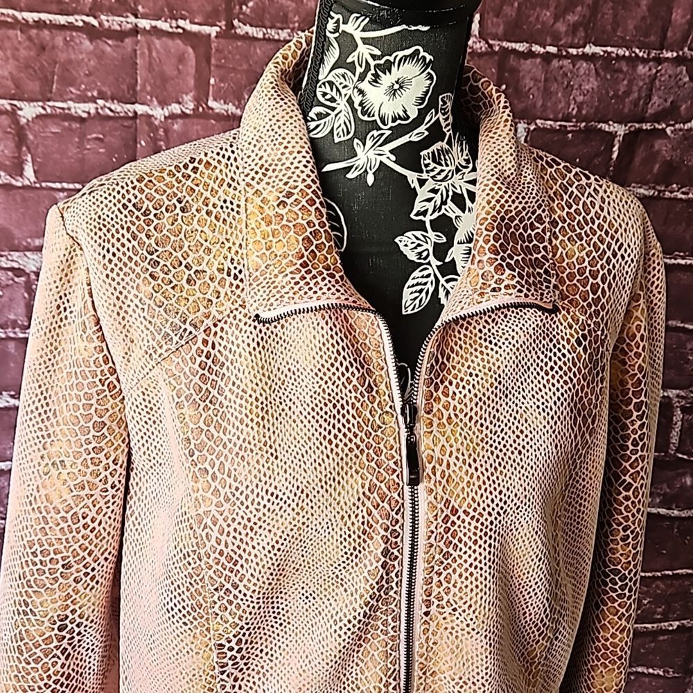 Womens Light Pink Snake-Print Zip Front Jacket